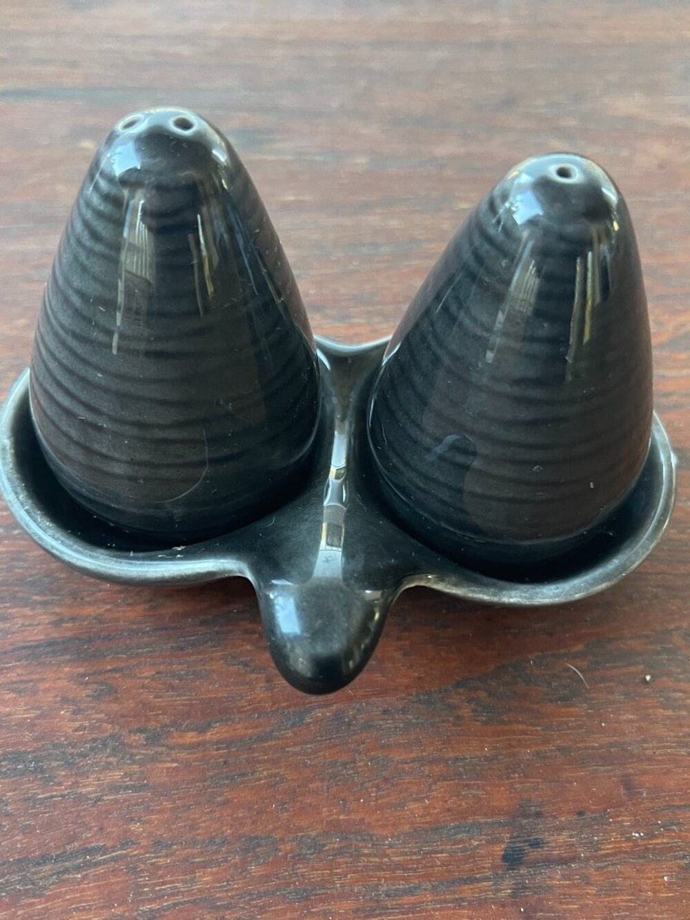 Mid Century Steubenville Raymor Contempora Charcoal Black Creamer Salt/Pepper Sh